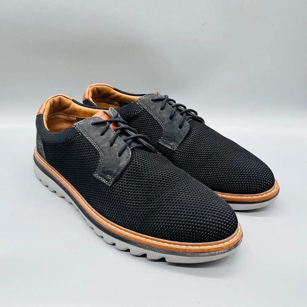 Johnston & Murphy Shoes Mens 9.5 Black Knit Braydon Plain Toe Lace Up Sneakers